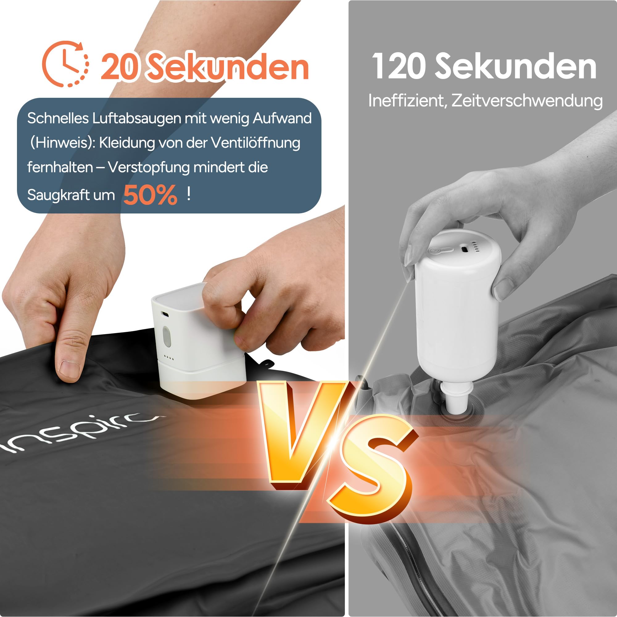 travel inspira 2X TPU Vakuumbeutel für Kleidung Wasserdichtes Reisebeutel | TPU 22L 50% Platzsparend USB-C Aufladbare Pumpe 4500Pa mit Einzelnem Waschbeutel Wiederverwendbar Aufbewahrung & Organisation