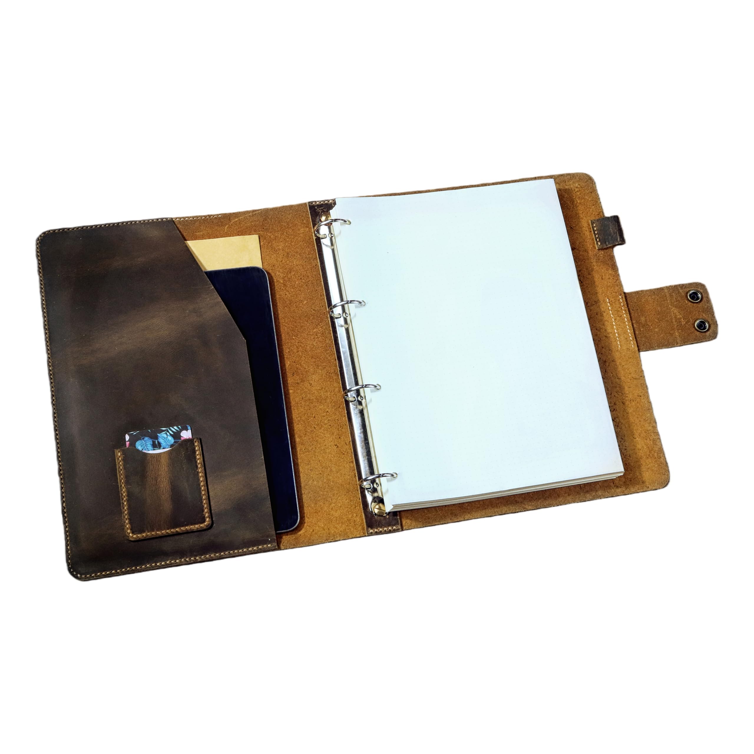 Personalisiertes Leder A4 Ringbuch Ordner – DIN A4 Mappe mit 4-Ring-Mechanik (25 mm), Vollnarbenleder im Vintage-Look „Crazy Horse“, handgenäht, 32×25 cm – ideal fürs Büro, Studium & als Geschenk