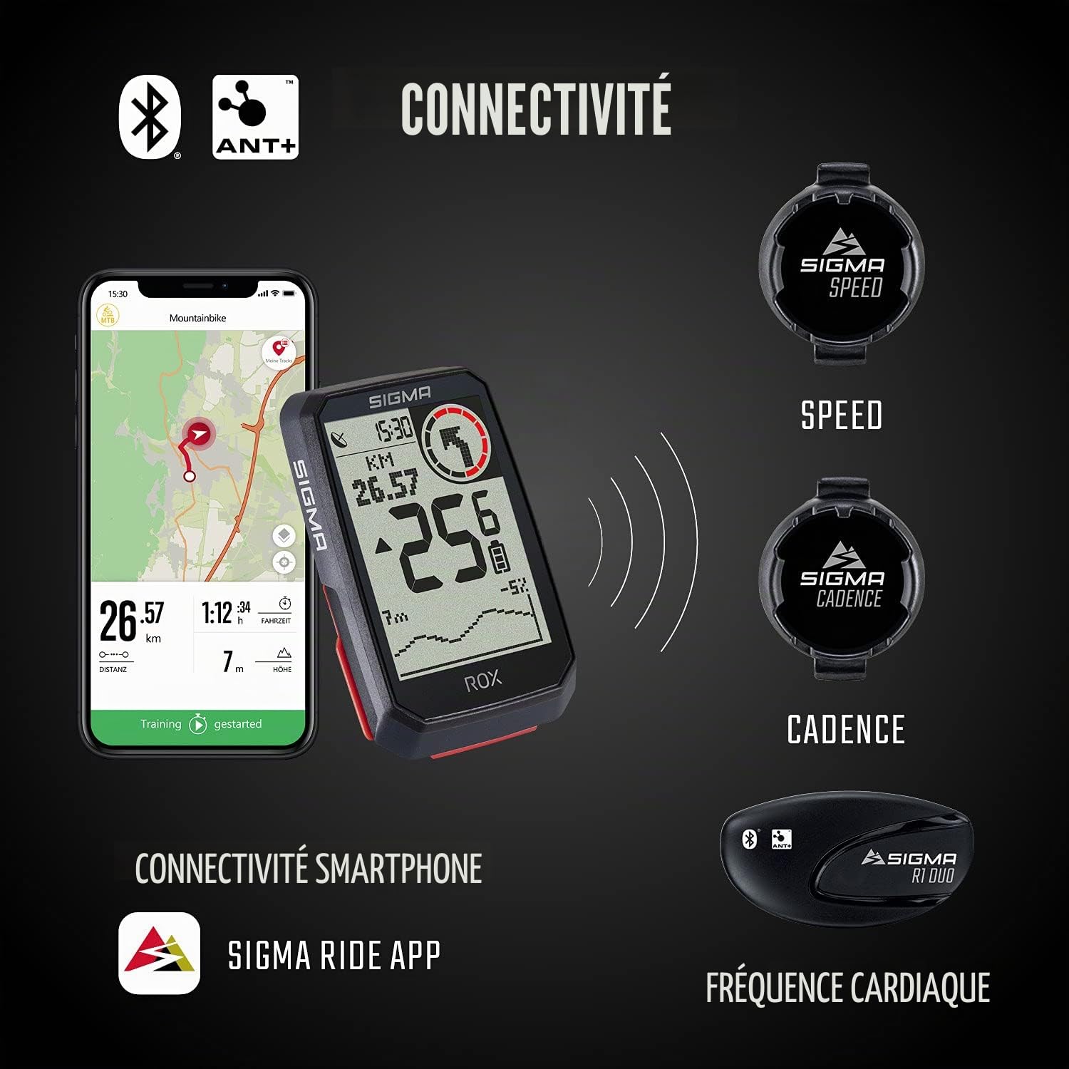 SIGMA ROX 4.0 Black Ordinateur De Vélo sans Fil, avec GPS Et Navigation, avec Support GPS, Navigation De Plein Air par GPS avec Mesure D’Altitude, Noir