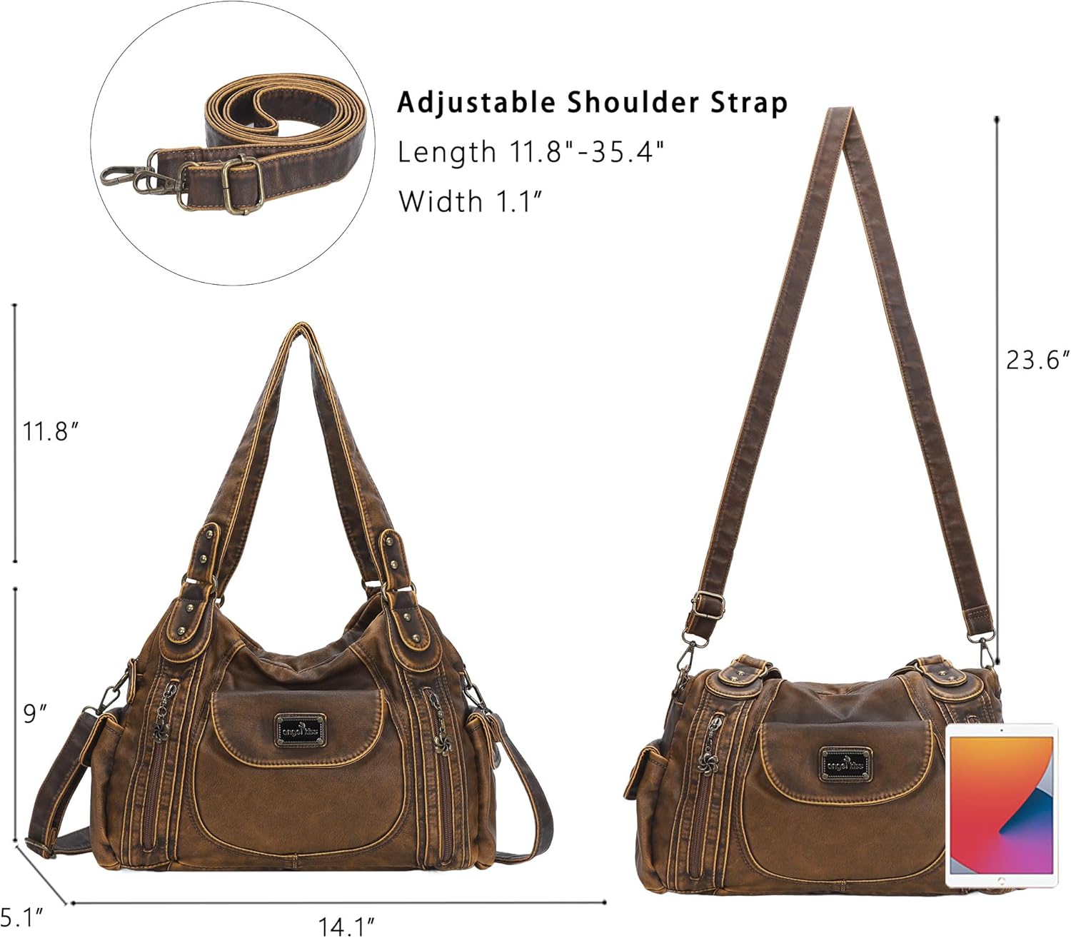 Angel Kiss Purses for Women, Large Shoulder Bag Hobo Tote Purse Mutipocket Faux Leather Satchel Hobo Purse - Image 4