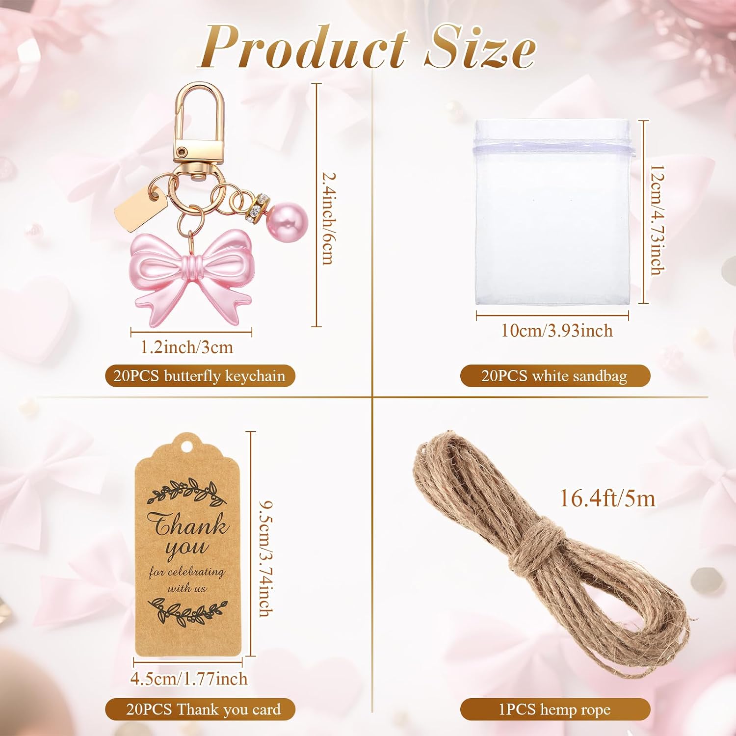Ecation 20 Set Pearl Bow Keychain Party Favor Set Bow Purse Charm Present for Guest Baptism Bridal Shower Valentine Wedding