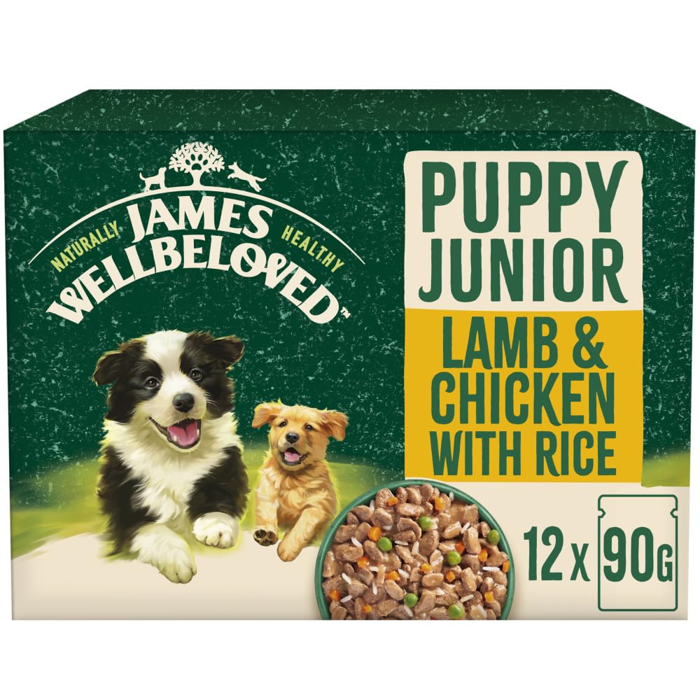 12 x 90g James Wellbeloved Puppy Wet Dog Food Pouches Lamb,Chicken,Rice in Gravy