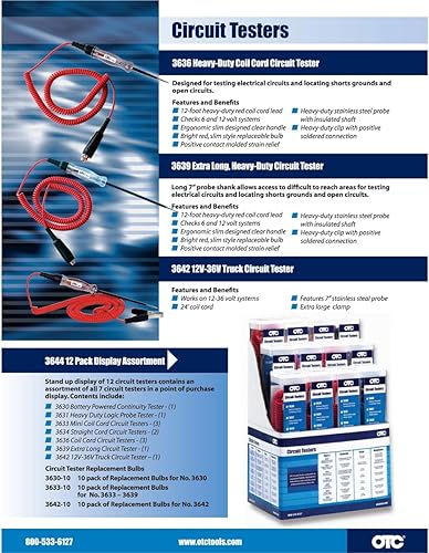 Miniatura 2 de OTC 3642 Probador de circuito eléctrico para camiones - 12V-24V con cable de 24 pies, rojo