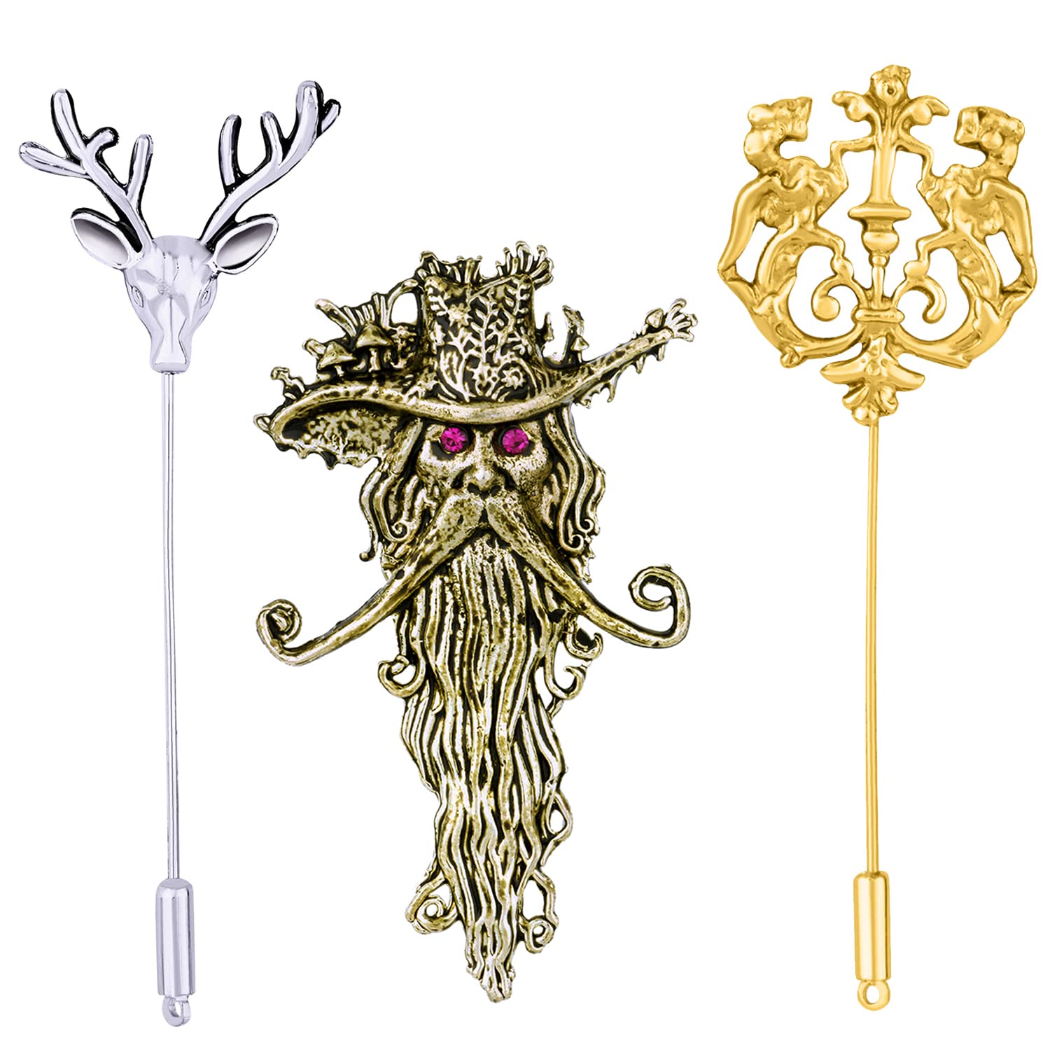 MahiCombo of Wizard, Royal Lion and Deer Shaped Wedding Brooch/Lapel Pin for Men (CO1105487M)