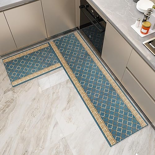 Sotwend Juego de alfombras de cocina de jacquard antideslizantes y antifatiga, fácil de limpiar y absorber agua, no sucias para suelo de cocina,