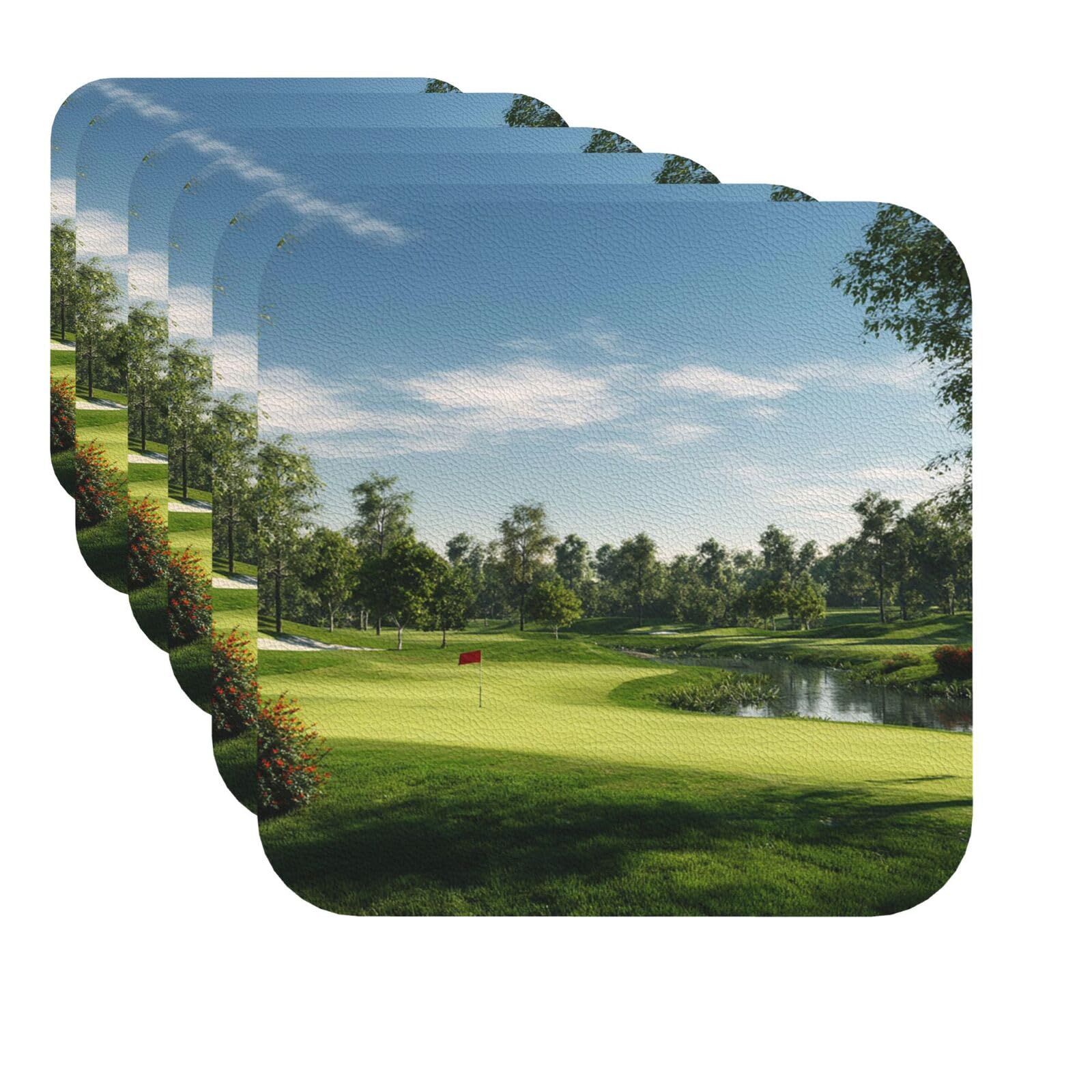 Mxzerfkgla Square Drink Coasters Set Of 6 Decorative Leather Coasters Golf Course Coasters For Drinks Cups Mugs Mat Pads Absorbent Non-Slip Coasters For Coffee Table Kitchen Bar Home Decor