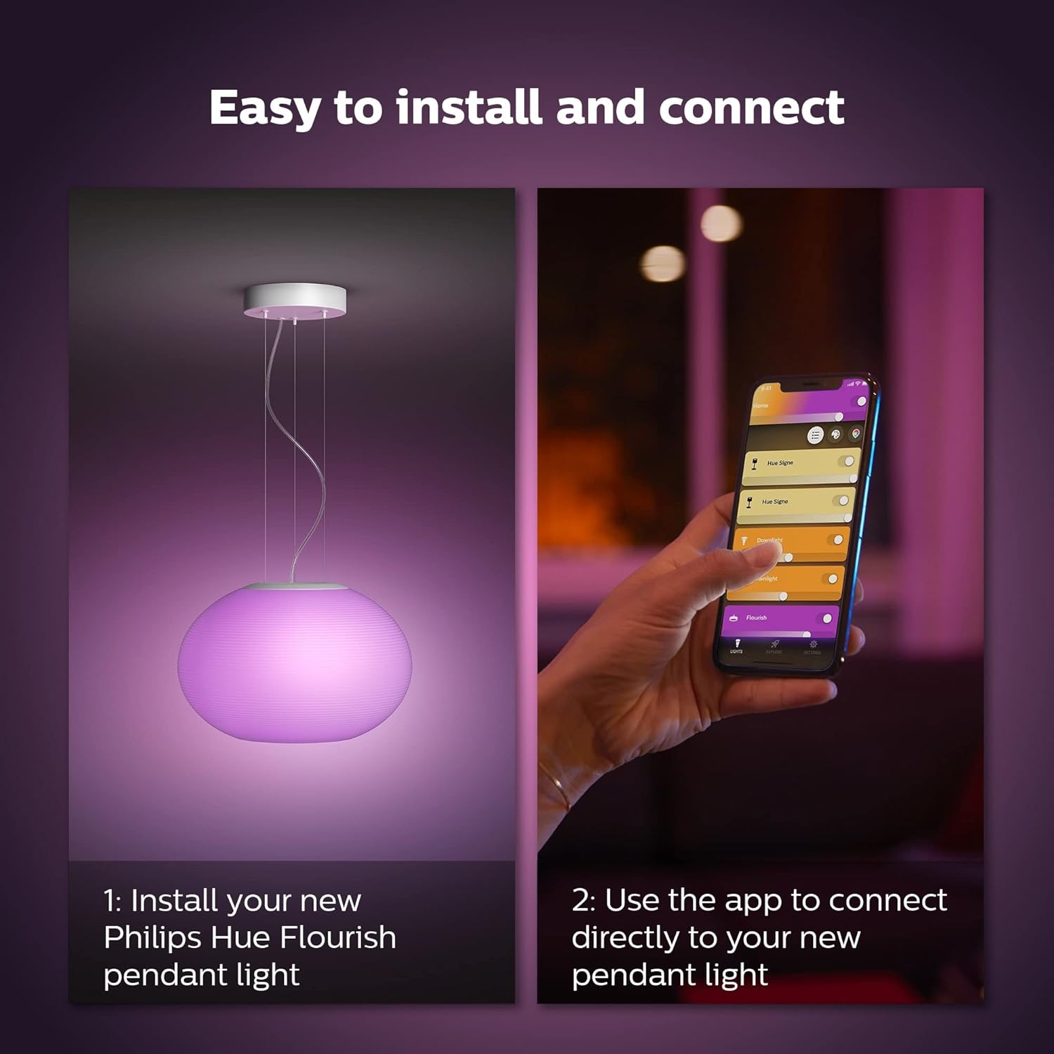 Philips Hue Flourish Ceiling Pendant Light, White - White and Color Ambiance Color-Changing Smart LED Light - 1 Pack - Control with Hue App - Compatible with Alexa, Google Assistant, and Apple Homekit - Image 7