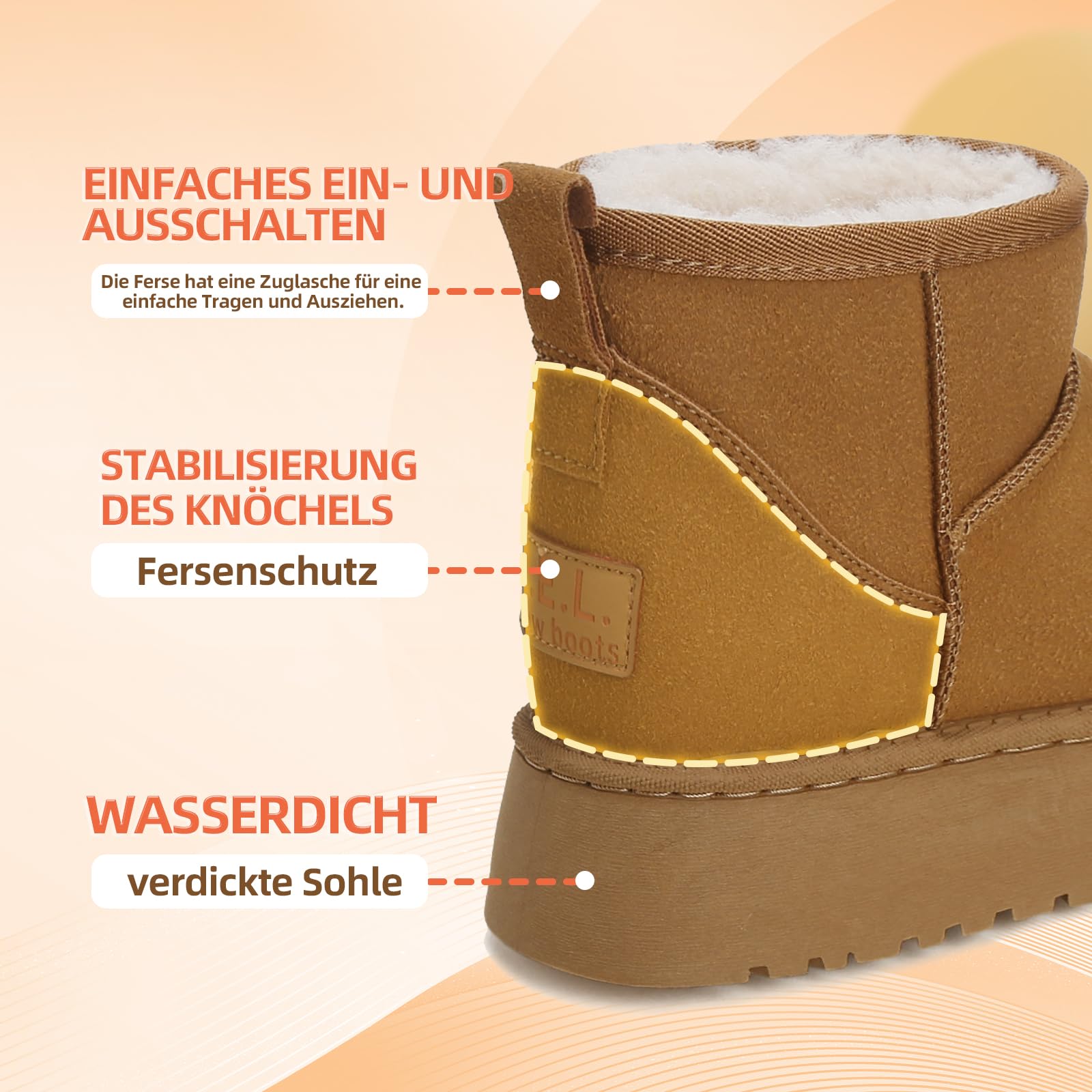 Jifenkla Stivali Donna Invernali, Foderato Caldo Platform Boots Mini-Stivaletti Comode, Stivali da Neve Donna Antiscivolo Impermeabili Suola in Gomma Leggerie Pelliccia Breve Scarpe Boot Moda Outdoor