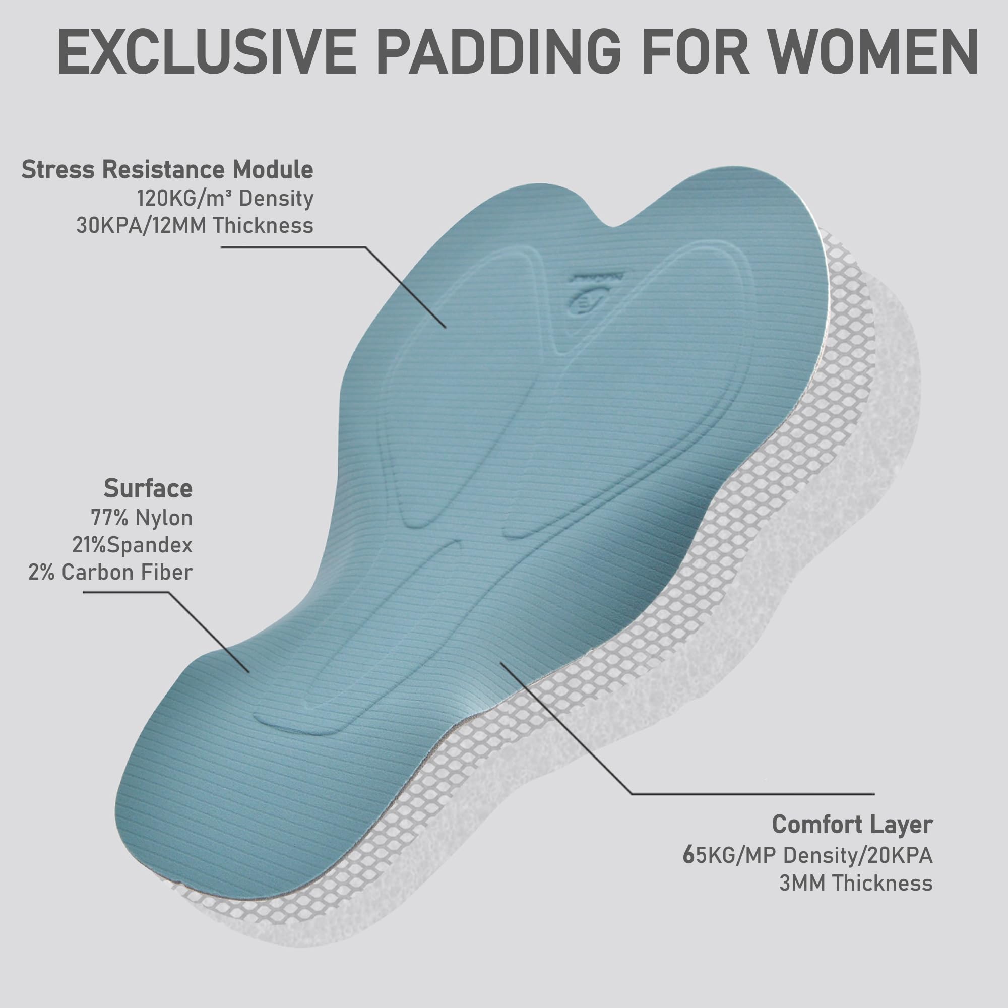 NUCKILY Pantaloni lunghi da ciclismo da donna, con imbottitura 4D, pantaloni da ciclismo a vita alta, per equitazione su strada su ghiaia