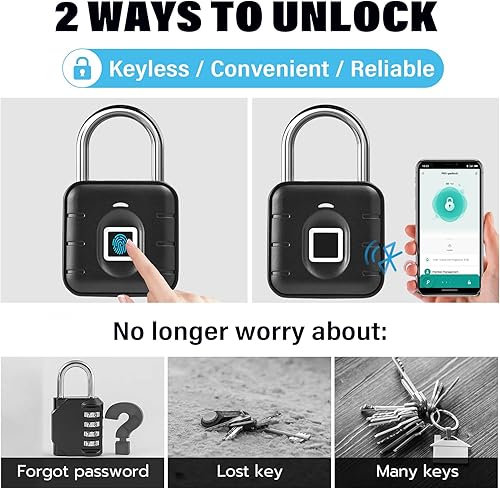 Miniatura 2 de Candado de huellas dactilares, bloqueo de huellas dactilares con aplicación, cerradura de combinación de cerraduras de gimnasio con biométrico sin