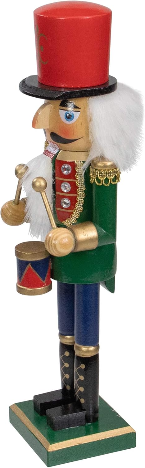 Northlight 14" Green and Red Traditional Standing Drummer Christmas Nutcracker