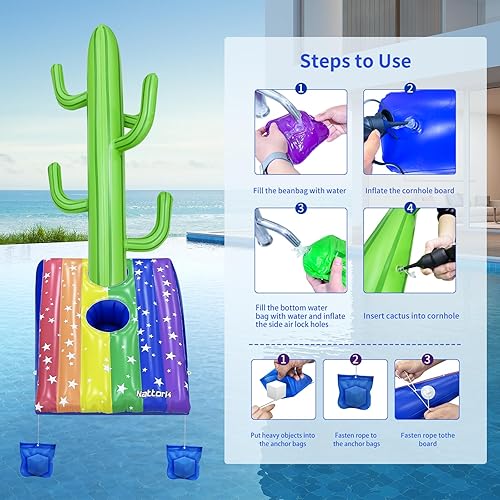 Miniatura 2 de Nattork Pool Games- Pool Cornhole & Ring Toss Games 2in1 for Adult and Family- 6 Bean Bags with Anchor Bags for Poolside & Backyard- Inflatable