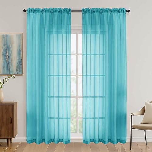 Miniatura 215 de OVZME 2 paneles de cortina traslúcidas para ventana, 96 pulgadas de largo, para dormitorio, diseño de bolsillo superior para cortinero, tratamiento