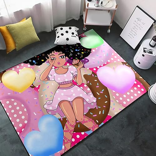 Vista 18 de Alfombras de Niñas Negras Afro para Sala de Estar Alfombras Moradas Dormitorio Decoración Mágica del Hogar Arte Música Niña Sofá Tapetes de Piso