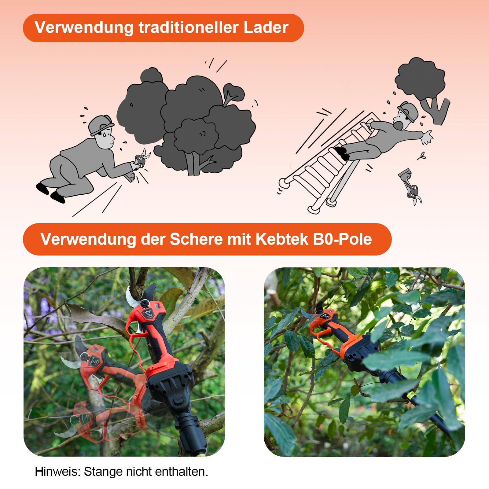 Kebtek Elektrische Gartenschere mit Akku progressive Schnittfunktion 40mm | KST 21V Astschere Akku 1,6Zoll Robust für Obstplantagen und Gartenbau kompatibel mit Makita 18V-Akkus
