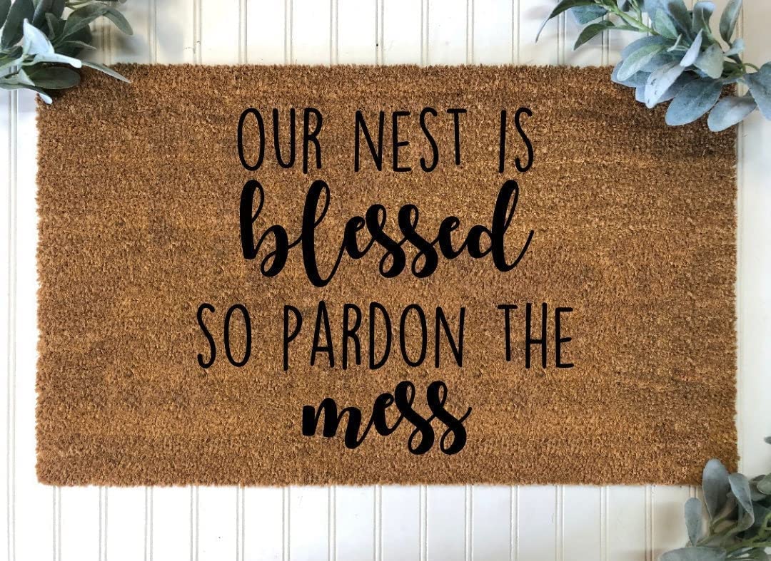Our Nest is Blessed So ParDon'the Mess Bless This Mess Doormat Funny Doormat Housewarming Gift Home Gifts Welcome Mat Machine Washable Shoe Mat Porch Decor 23.6x15.7 Inch