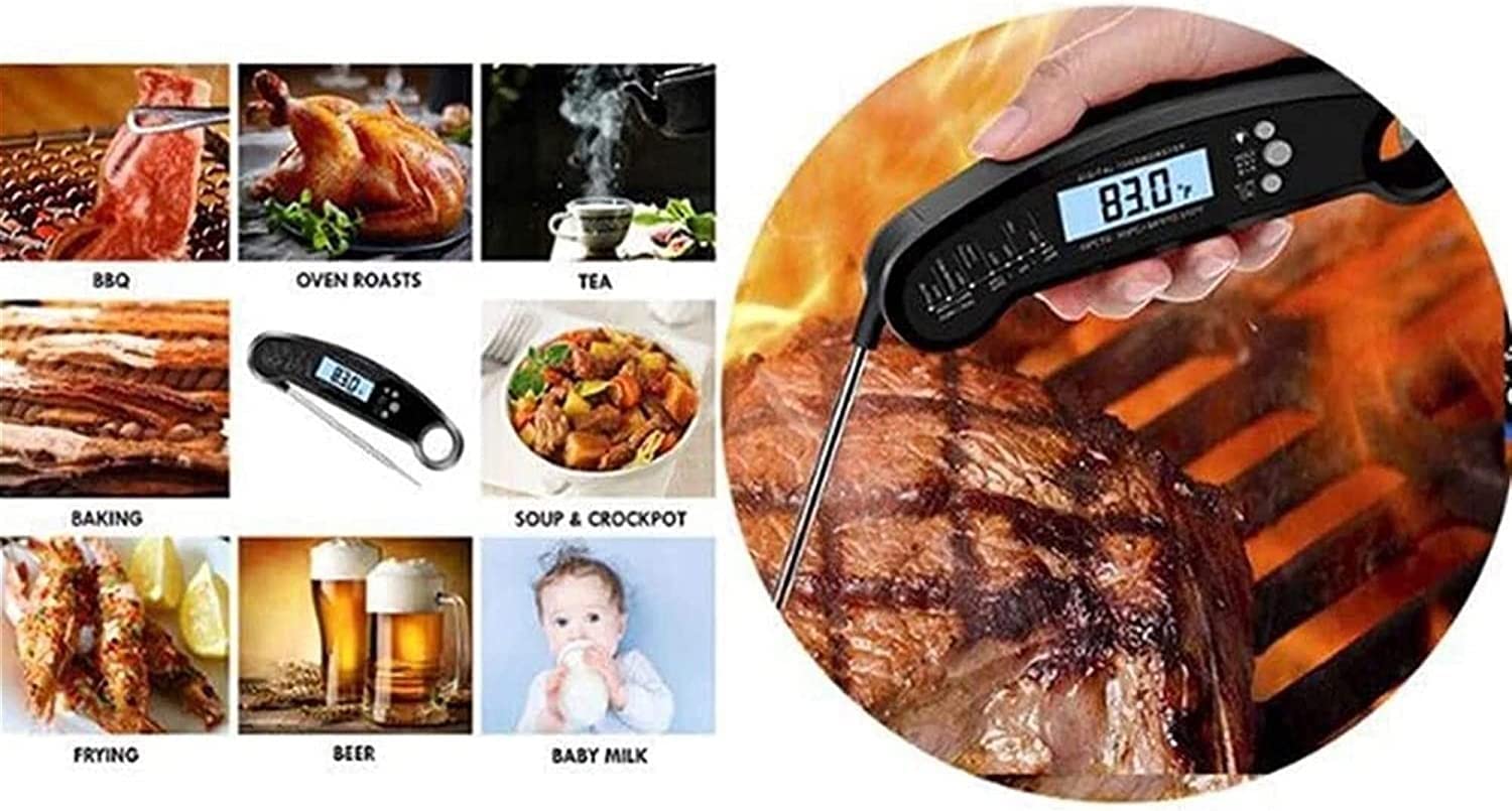 LIIAV Termómetro de carne de lectura instantánea for cocinar, termómetro de alimentos digitales rápidos y precisos con calibración de la luz de fondo y sonda plegable for freír, Barbacoa Parrilla y pa