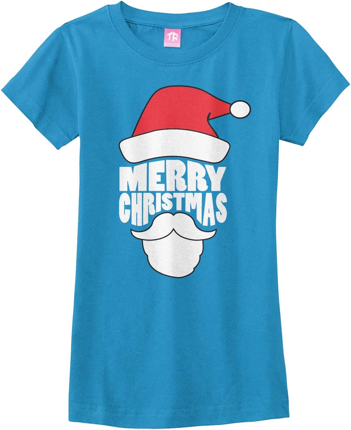 Threadrock Big Girls' Merry Christmas Santa Claus Face Fitted T-Shirt