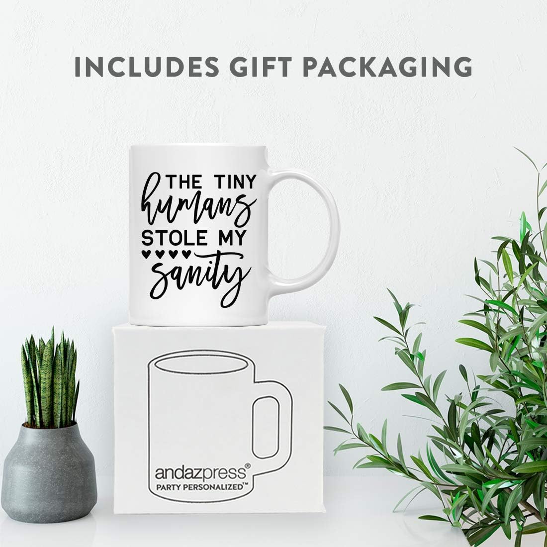 Andaz Press Funny Mother's Day 11oz. Ceramic Coffee Tea Mug Gift, The Tiny Humans Stole My Sanity, 1-Pack, Birthday Christmas Gift Ideas for Mom