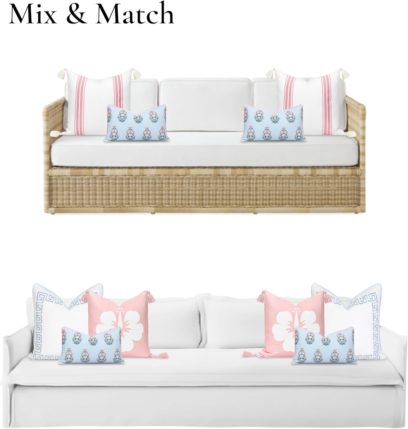 Hofdeco Premium Coastal Patio Indoor Outdoor Lumbar Pillow Cover Only, 12"x20" Water Repellent for Backyard, Couch, Baby Blue Blush Pink Floral with Piping
