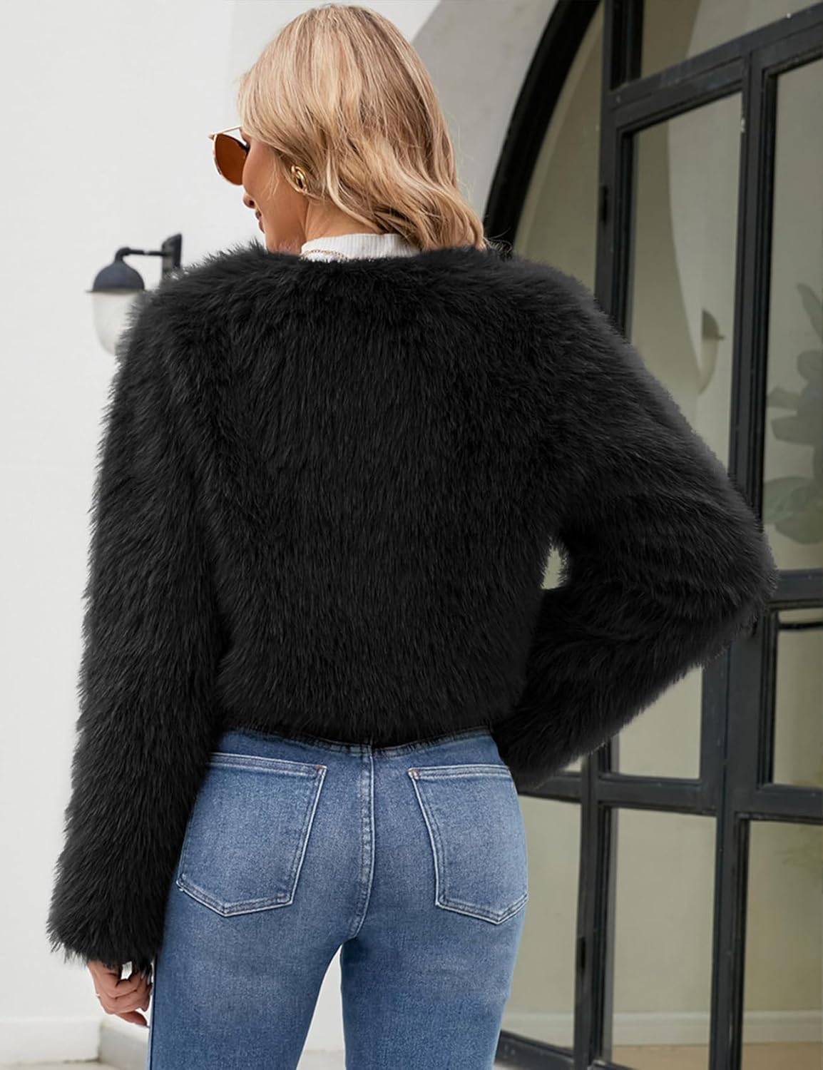 Arssm Womens Faux Fur Coat Furry Cropped Jacket Long Sleeve Open Front Parka Crop Fur Coats Shaggy Winter Outerwear - Image 3
