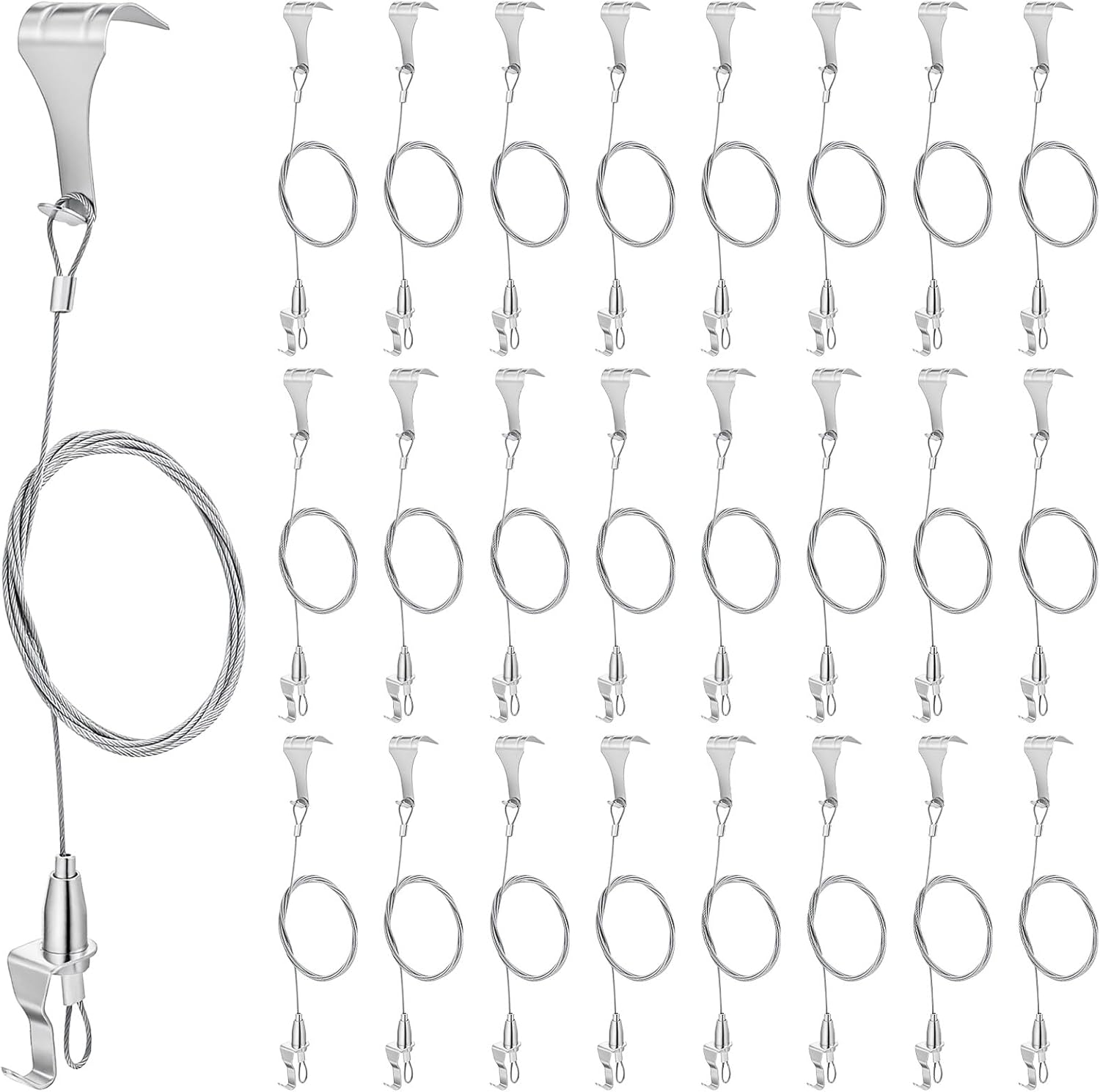 28 Pack Picture Rail Hanging System, 66 lb Max Load, 3.3ft Stainless Steel Hanging Wire with Loops & Adjustable Hooks, Damage-Free Wall Hang-ing Kit for Frames, Gallery, Art Displays (Silver)