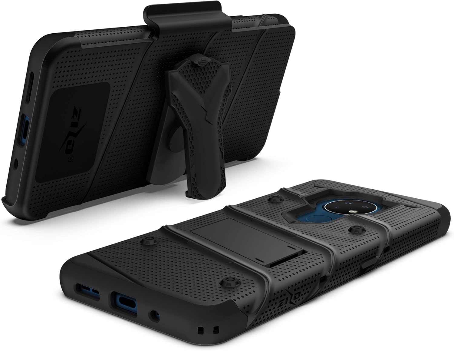ZIZO Bolt Series for Nokia C5 Endi Case with Screen Protector Kickstand Holster Lanyard - Black & Black
