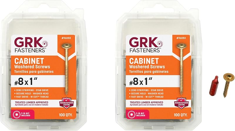 GRK Fasteners Tornillos arandelados para gabinete de perfil bajo n.° 8 x 1, 200 piezas