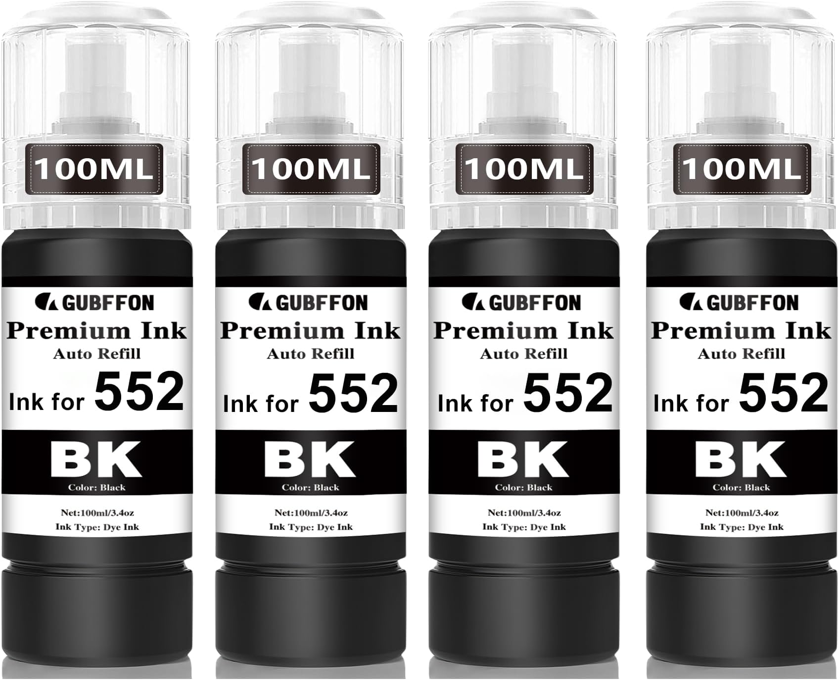 Refill Ink Compatible for 552 Black Ink 400ml Bottle Replacement for Eco Tank ET-8550 ET-8500 Printer High Capacity 4-Pack (Not Sublimation Ink)