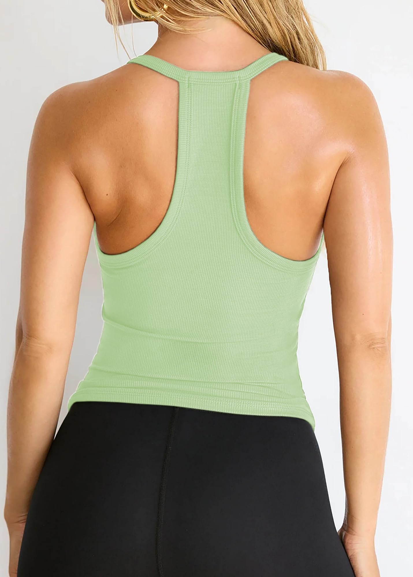 iGENJUN Workout Tops for Women Racerback Basic Tank Summer 2026 Camisole V Neck Slim Fit Ribbed Sleeveless: Large Mint Green