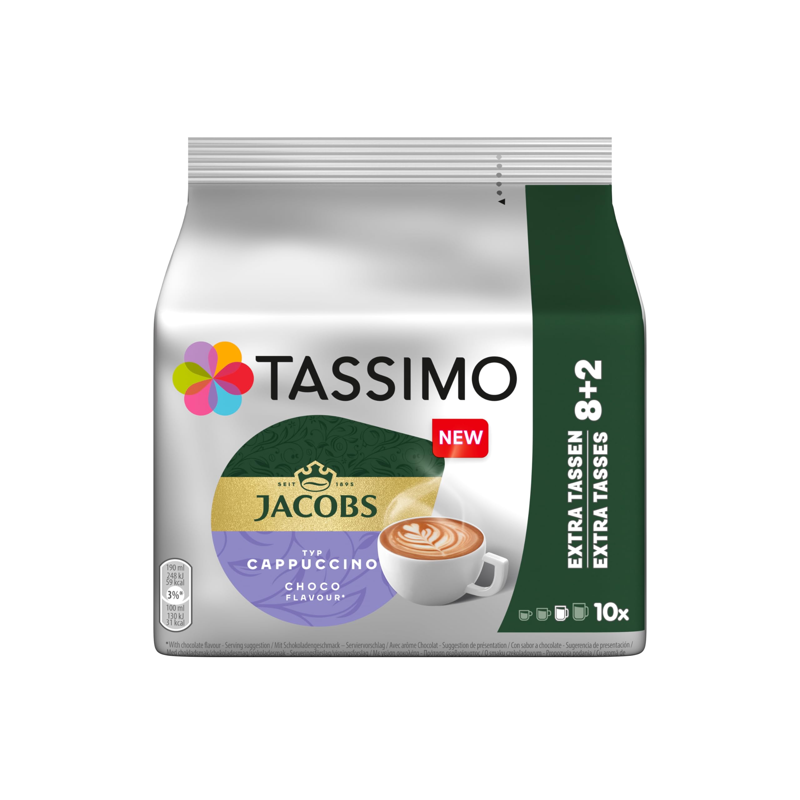 Tassimo Jacobs Cappuccino Chocolate Kapseln, 5 x 10 Pads, 50 Kaffee Kapseln