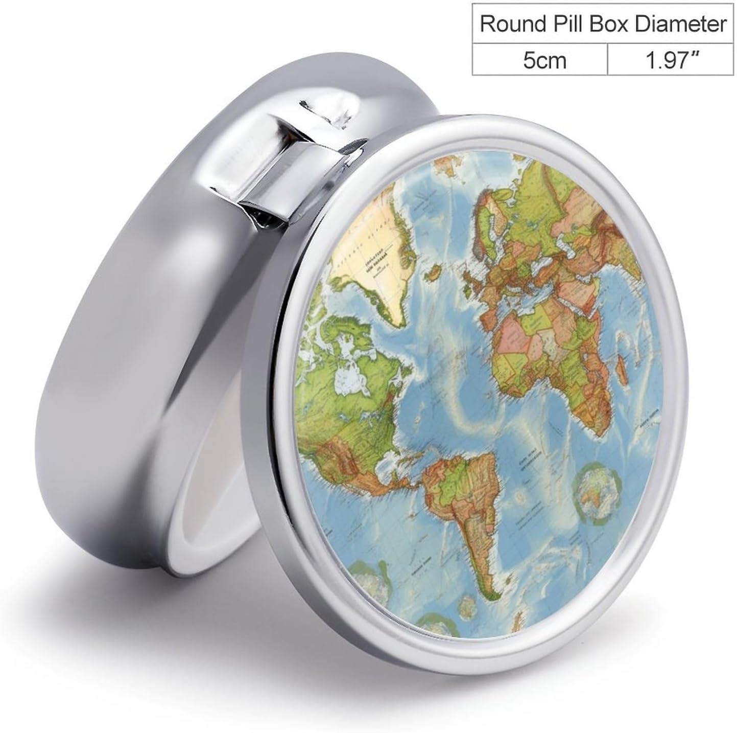 World Map 3 Compartments Pill Box with Mirror for Pocket image 2