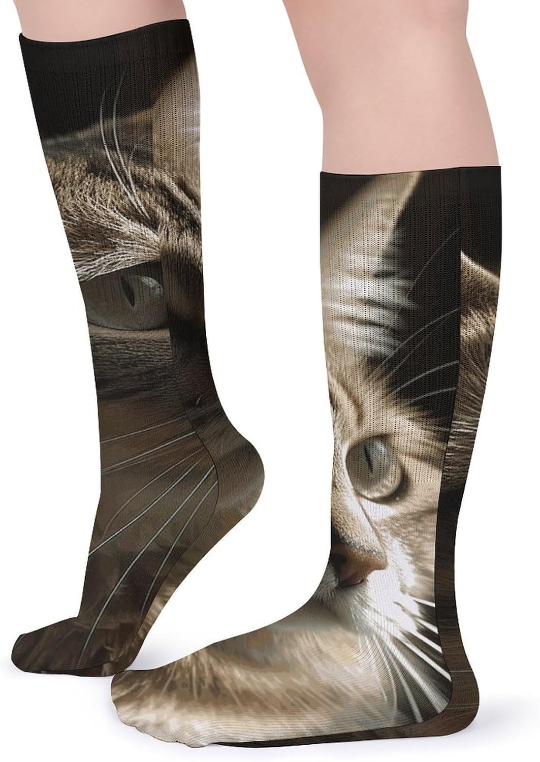 5-Pack Knee High Socks, 15.7 Inch Breathable Casual Socks Tabby Cat Stockings for Men Women