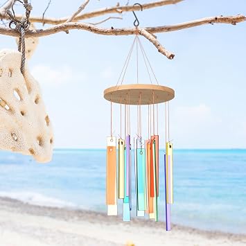 Wenqik 17 Sea Glass Wind Chime for Outside,Shells Coastal Decor, Colorful