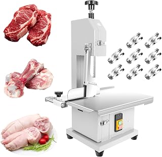 Electric Bone Saw Machine, 1500W Commercial Frozen Meat Saw, Meat Cutter with 8 Saws Blades, 19x14" Stainless Steel Workbench, 0.04-4" Cutting Thickness for Chicken and Beef Cutting
