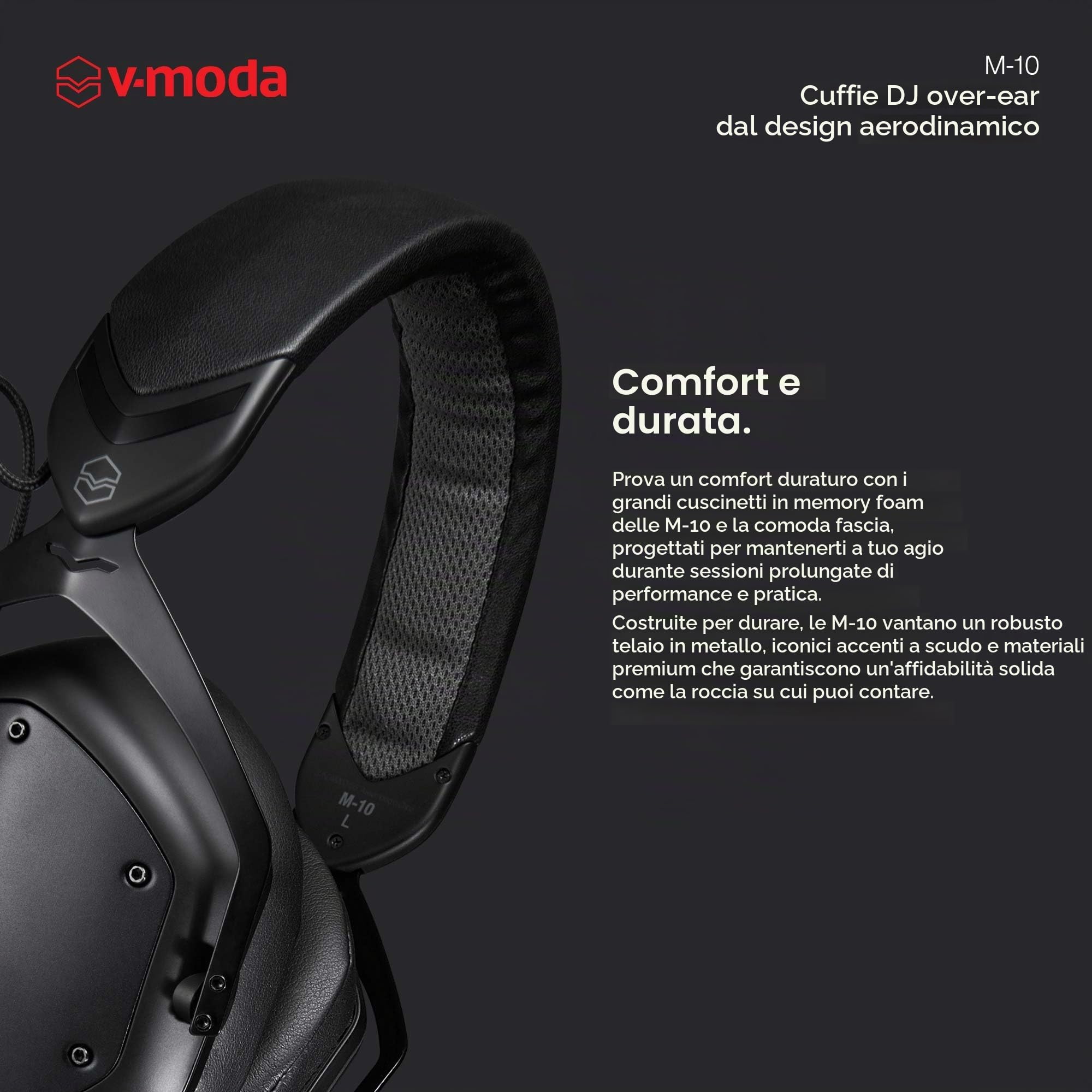 V-Moda M-10 | Essenziali cuffie circumaurali per DJ | Ottimizzate per i DJ e la musica dance | Bassi profondi e gamma acuta definita | Imbottiture in memory foam per lunghe sessioni | Nere