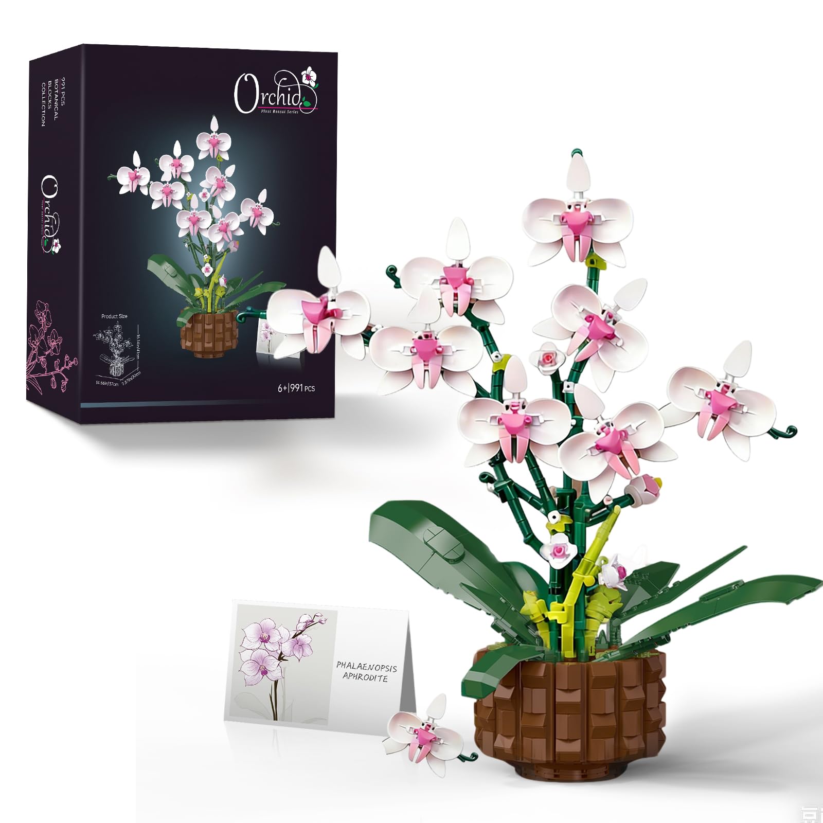 Orchid Flower Building Blocks Set,Botanicals Orchid Building Sets with LED,Artificial Flowers Plant Toys Building Kit,Compatible with Lego Flowers Home Decor Gift for Anniversary Birthday & Christmas