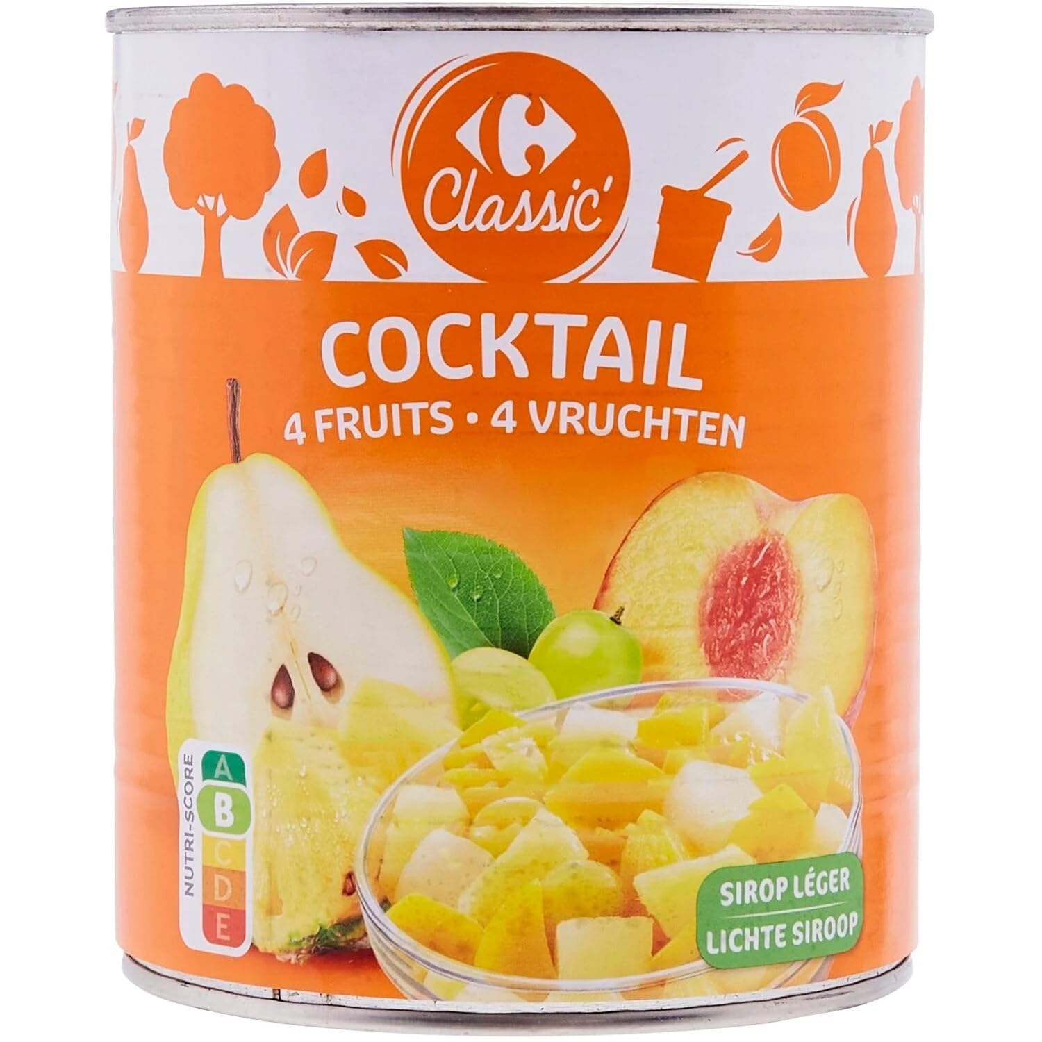 CARREFOUR CLASSIC' - Cocktail de 4 Fruits au Sirop Pêches Poires Ananas Raisins - la boîte de 500 g net égoutté - 825g - Le Lot De 4