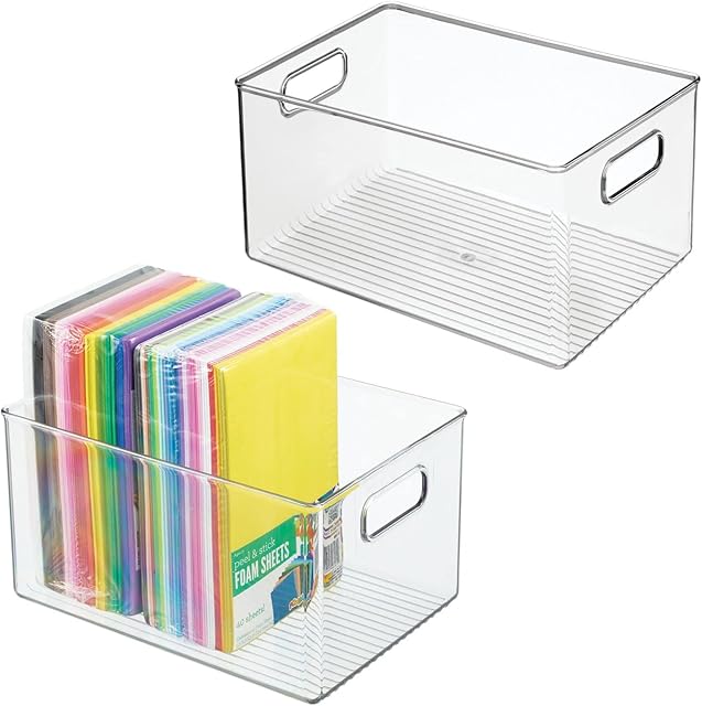 mDesign Bathroom Drawer Box Versatile Storage Box for Cosmetics, Soaps, Towels and More Organiser Bin with Built-In Handles Pack of 2 Clear