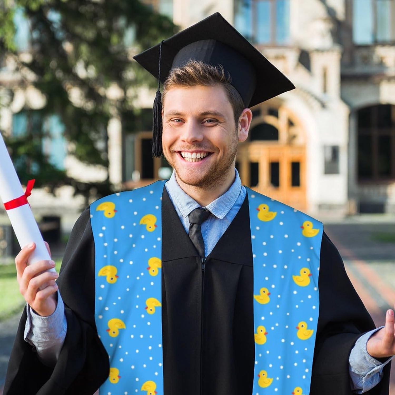 Yellow Rubber Duck Pattern Unisex Novelty Scarves 72" * 6" Graduation Stole Personalized Honor Sash for Adult College Grads