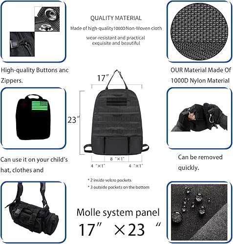 Miniatura 2 de Organizador táctico de asiento de coche grande con 4 bolsas desmontables, paquete de 5 unidades, organizador táctico universal de panel Molle para