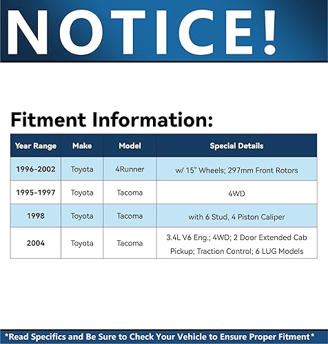 Miniatura 2 de Detroit Axle - Kit de freno delantero para Toyota 4Runner Tacoma Rotores de freno de cerámica de repuesto de pastillas de freno perforadas y