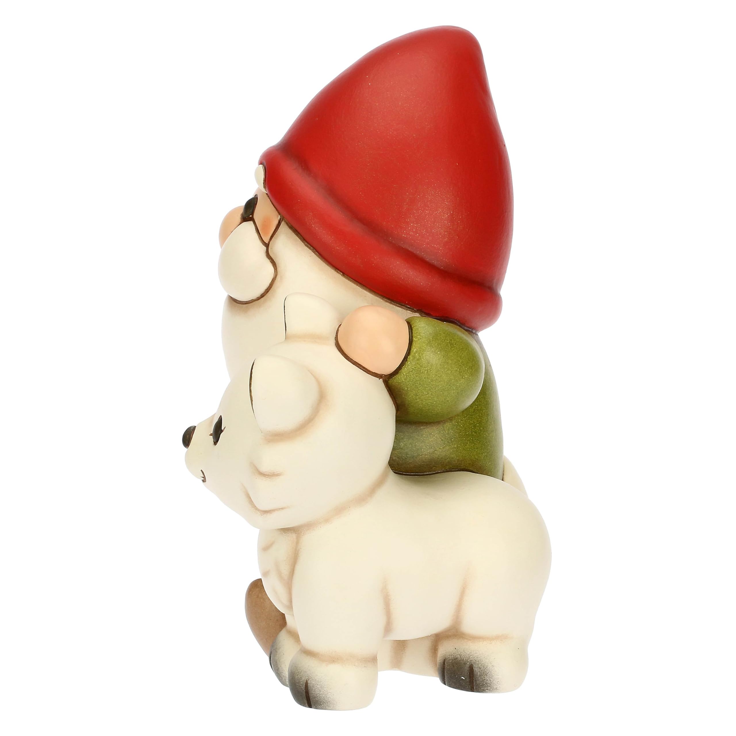 THUN, Gnomo Oliver con Volpe Bianca Perla in Ceramica di Alta Qualità, Collezione Inverno Incantato, Statuine da Collezione, Idea Regalo per Natale, 14,1 x 9,3 x 15,8 cm
