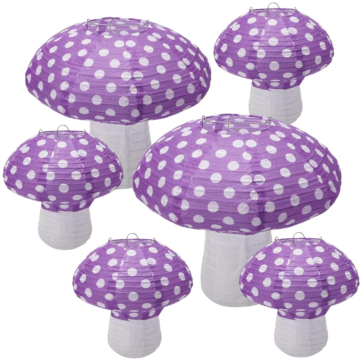6pcs Mushroom Paper Lantern - Mushroom Party Decorations Mushroom Hanging Lanterns Mushroom Table Centerpieces for Forest Jungle Wonderland Birthday Baby Shower Garden Decor(Purple, 8&12 inch)