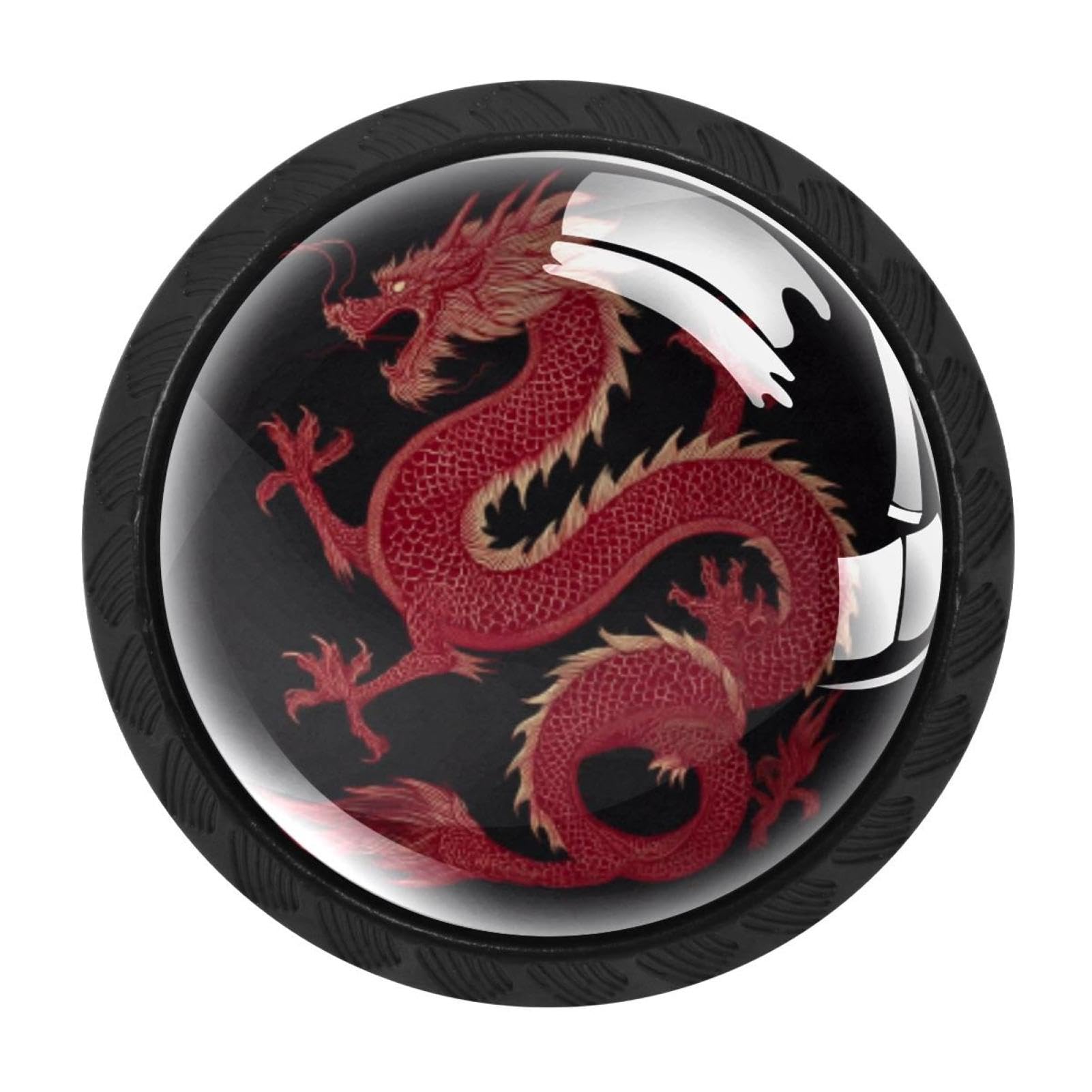 Chenzzzz Multicolored 05 4 Pack Round Cabinet Knobs For Kitchen Bathroom Closet Dresser Cabinets, Chinese Dragon Red