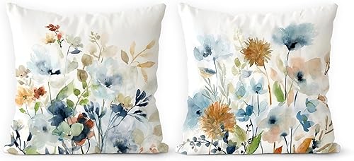 Juego de 2 fundas de almohada de salvia floral de 18 x 18 pulgadas, fundas de almohada decorativas con estampado de terciopelo para sofá, fundas de