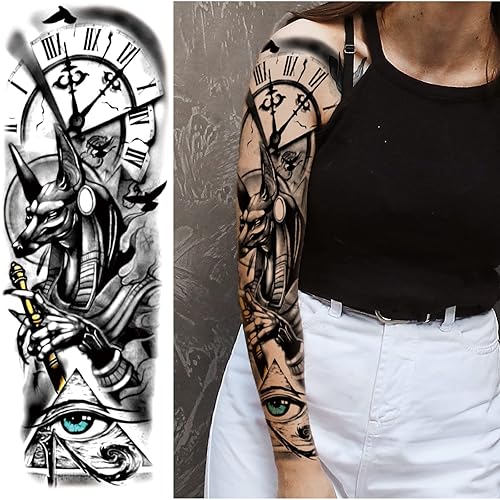 Miniatura 4 de Manga de tatuajes temporales de gladiador 3D para hombres, brazo completo, manga grande de tatuajes falsos de caballero guerrero león para mujeres