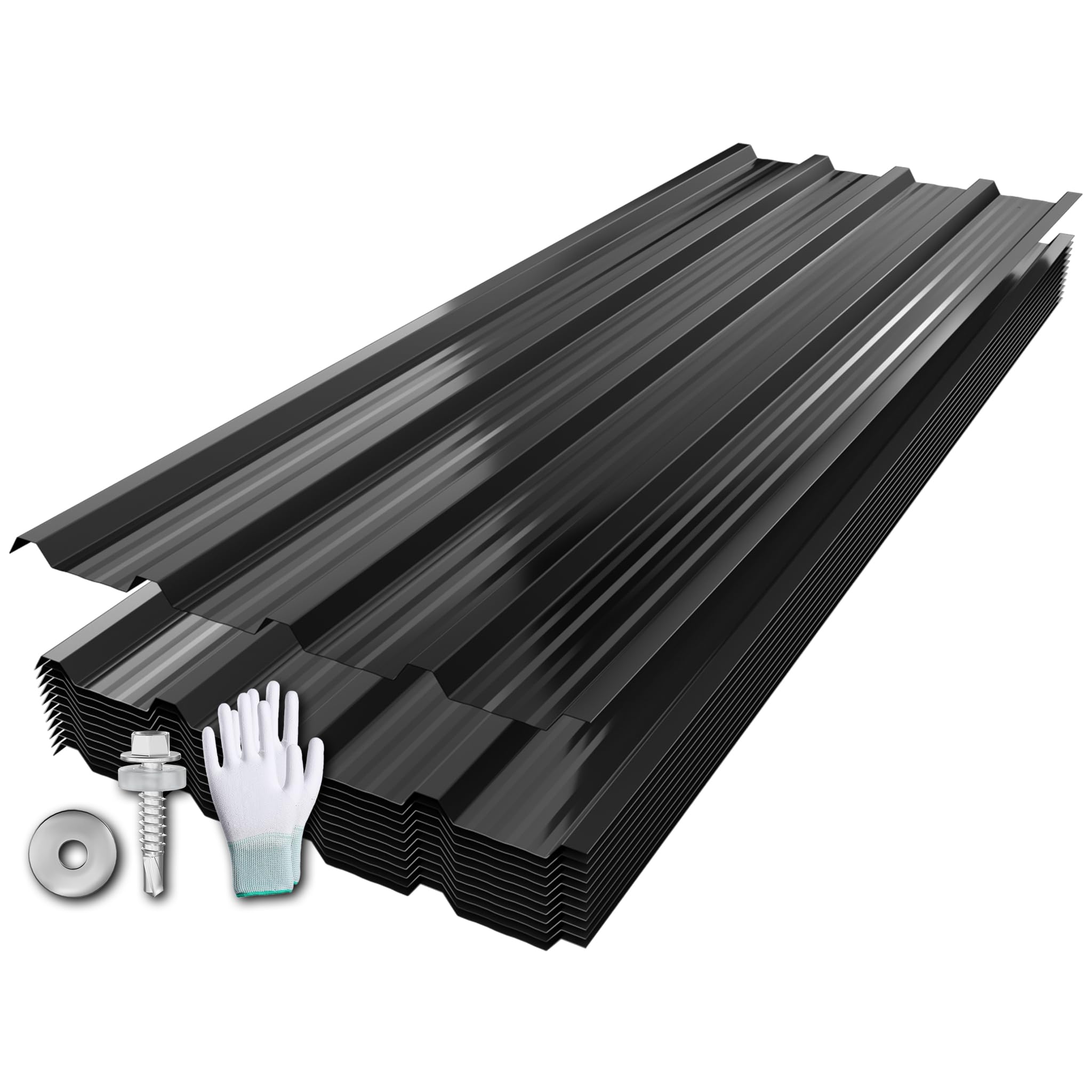 Suusolny 12er Profilblech mit Handschuhe & Schraube Verzinkter Stahl Trapezblech Dachblech mit Struktur 129x45cm = 7 m² Dachplatten Wetterfest Rostresistent Wellblech für Gerätehaus Carport - Schwarz