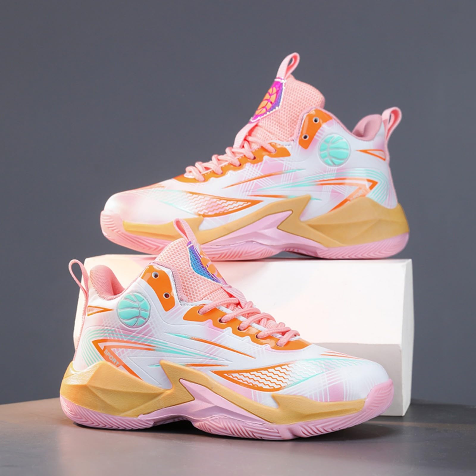 Chaussures de Basketball pour Enfants Adolescents, Respirantes Antidérapantes Confortables, Baskets de Sport Garçons Filles pour Scolaire et Entraînement