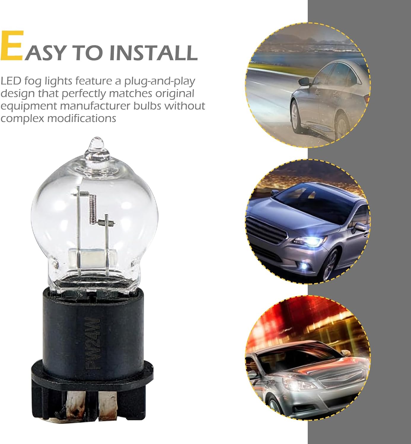 2 PCS PW24W Fog Light Bulb, Halogen 3200-3500K Clear UV-resistant Quartz Glass Turn Signal Light, Steering & Brake Light Replacement, Universal Accessory for Most Cars (White)